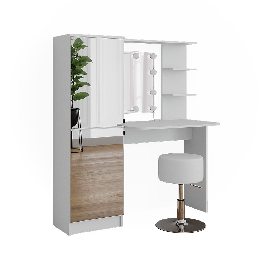 Vicco Schminktisch Jasmin Weiß 123 cm mit LED-Beleuchtung und Hocker