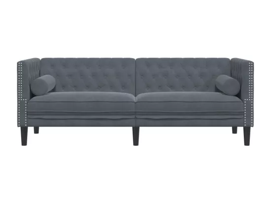 Canapé Chesterfield avec traversins 3 places gris foncé velours