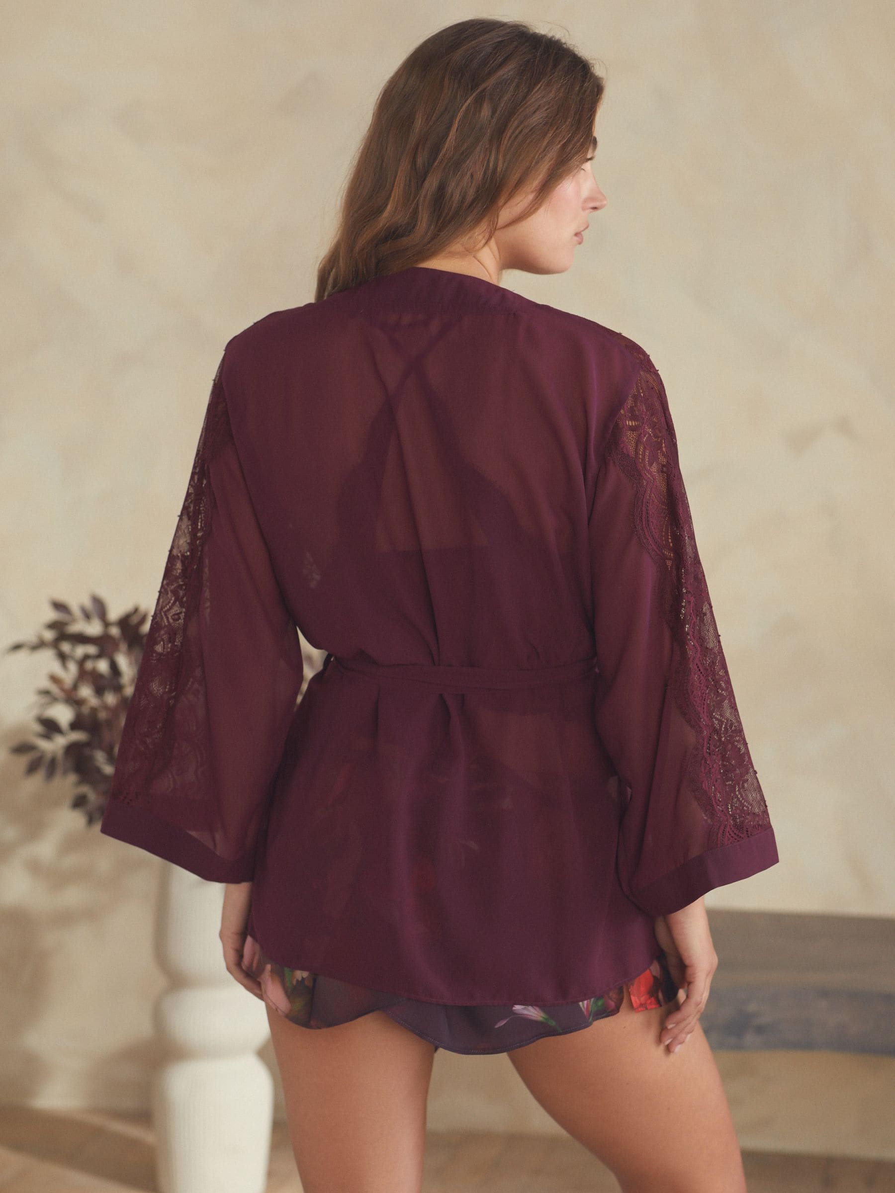 B By Ted Baker Burgundy Lace Chiffon Robe