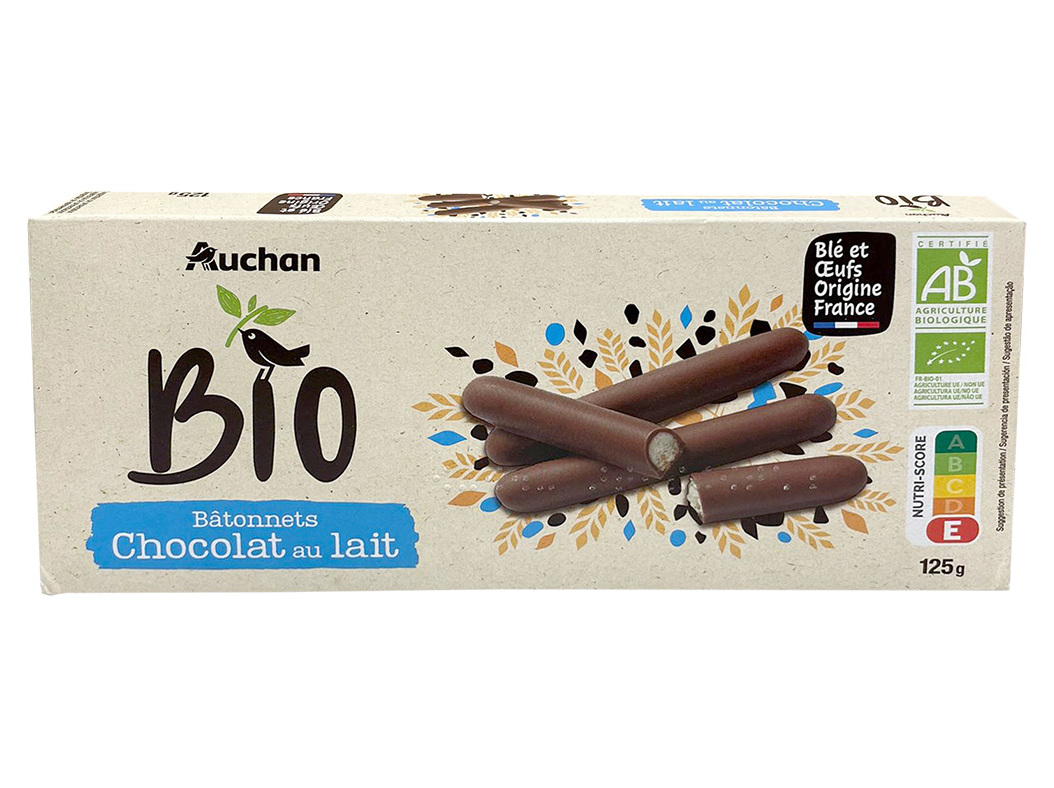 PALITOS AUCHAN BIO CHOCOLATE DE LEITE 125G