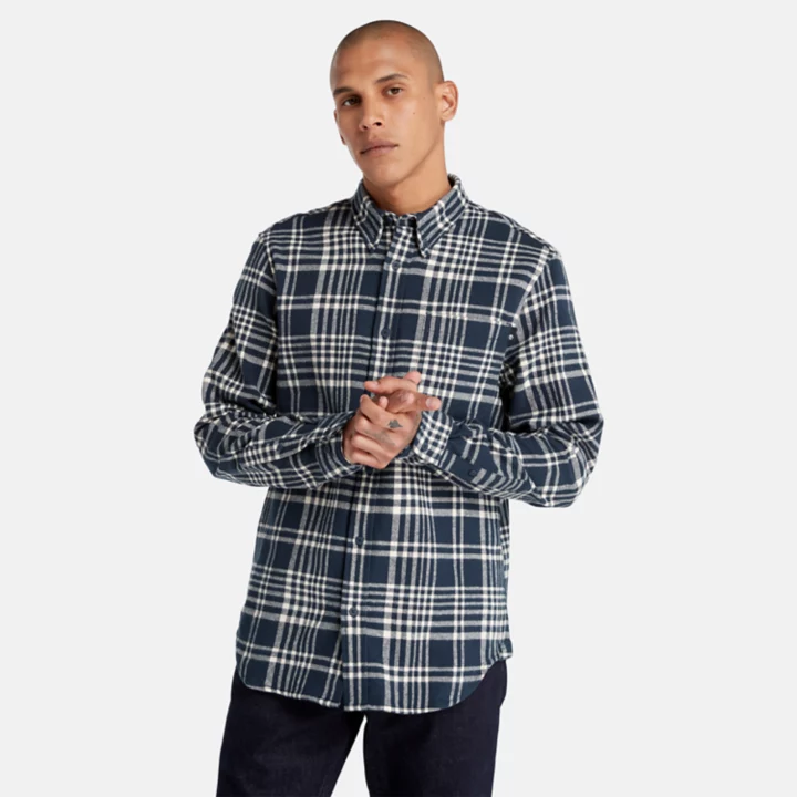 Camisa xadrez de flanela grossa masculina na cor azul marinho
