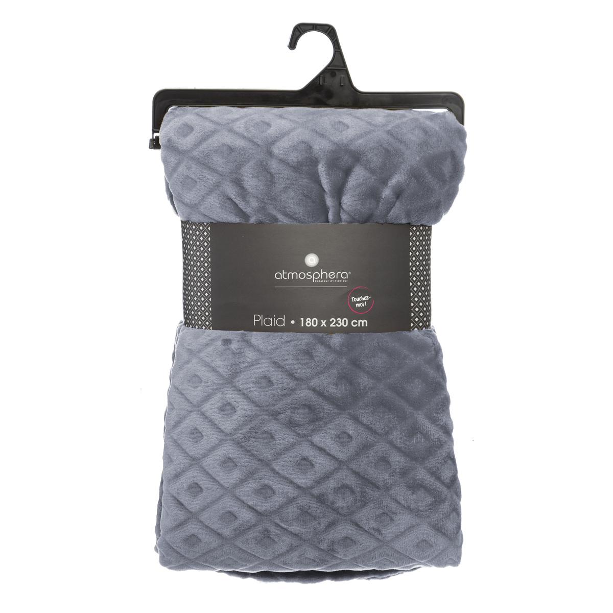 PLAID FLANELLE 3D LOSANGE GRIS 180X230CM