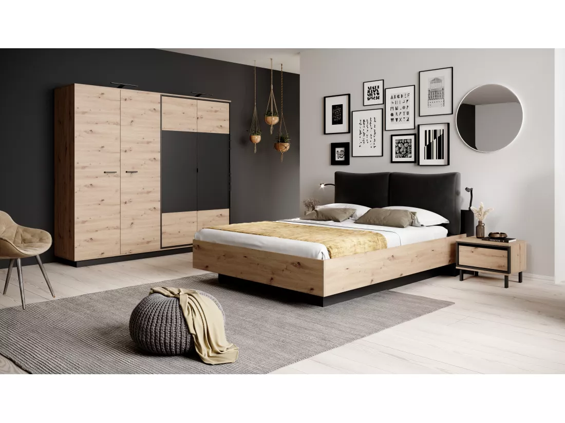 Armoire à portes battantes NEST LED 220x54x202 Crème & Noir