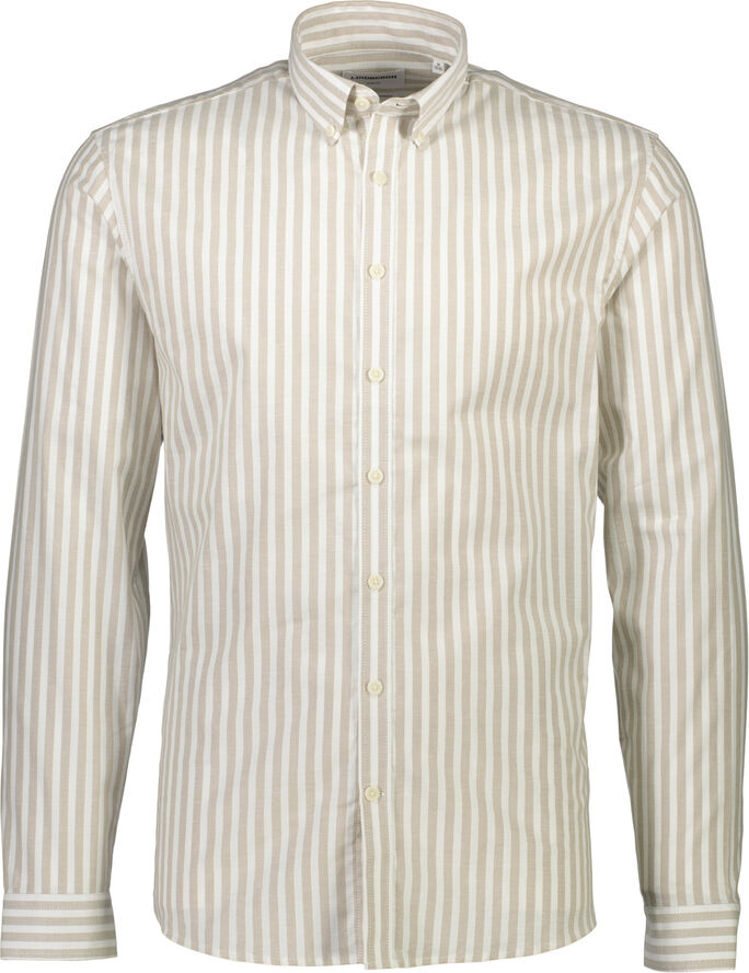 Lindbergh Striped superflex oxford L/S Sand