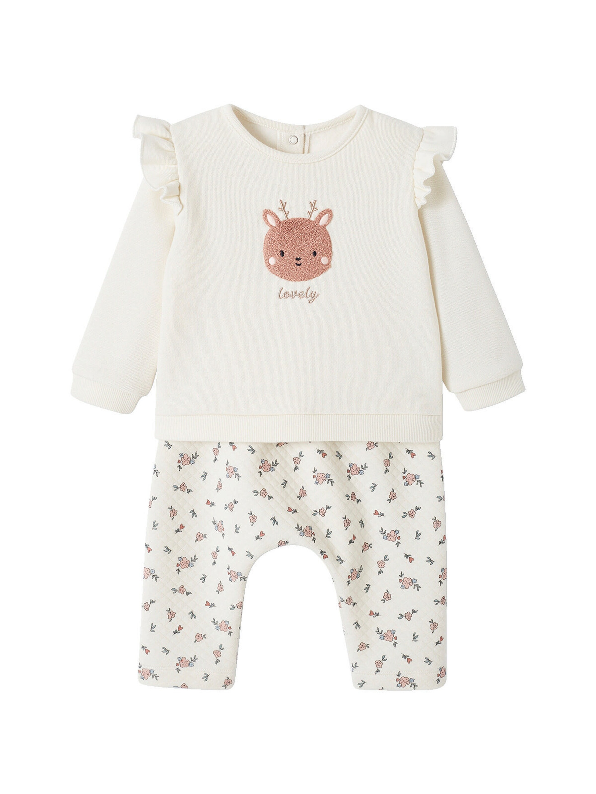 Vertbaudet Baby-Set: Sweatshirt & Hose wollweiß