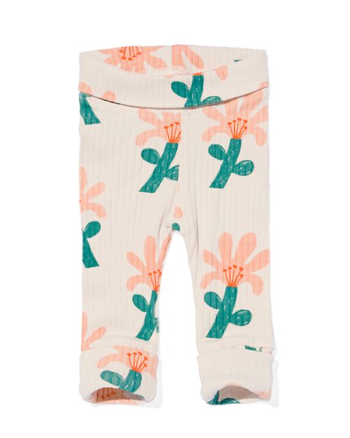 legging évolutif côtelé nouveau-né avec fleurs de bambou écru