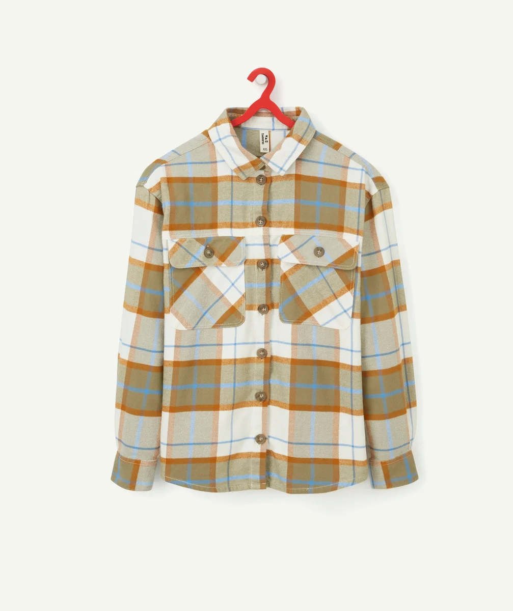 CHEMISE À CARREAUX GARÇON EN COTON VERT ET ORANGE