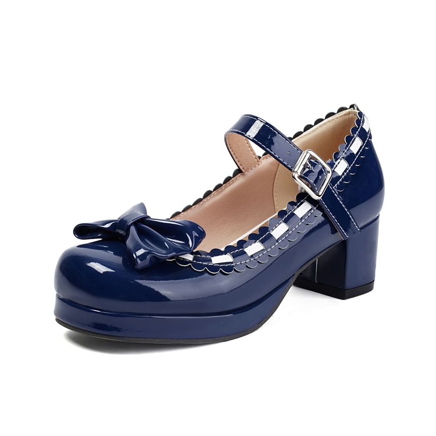 Megan - Mary Jane pumps met dikke hak, strikaccent en contrasterende rand