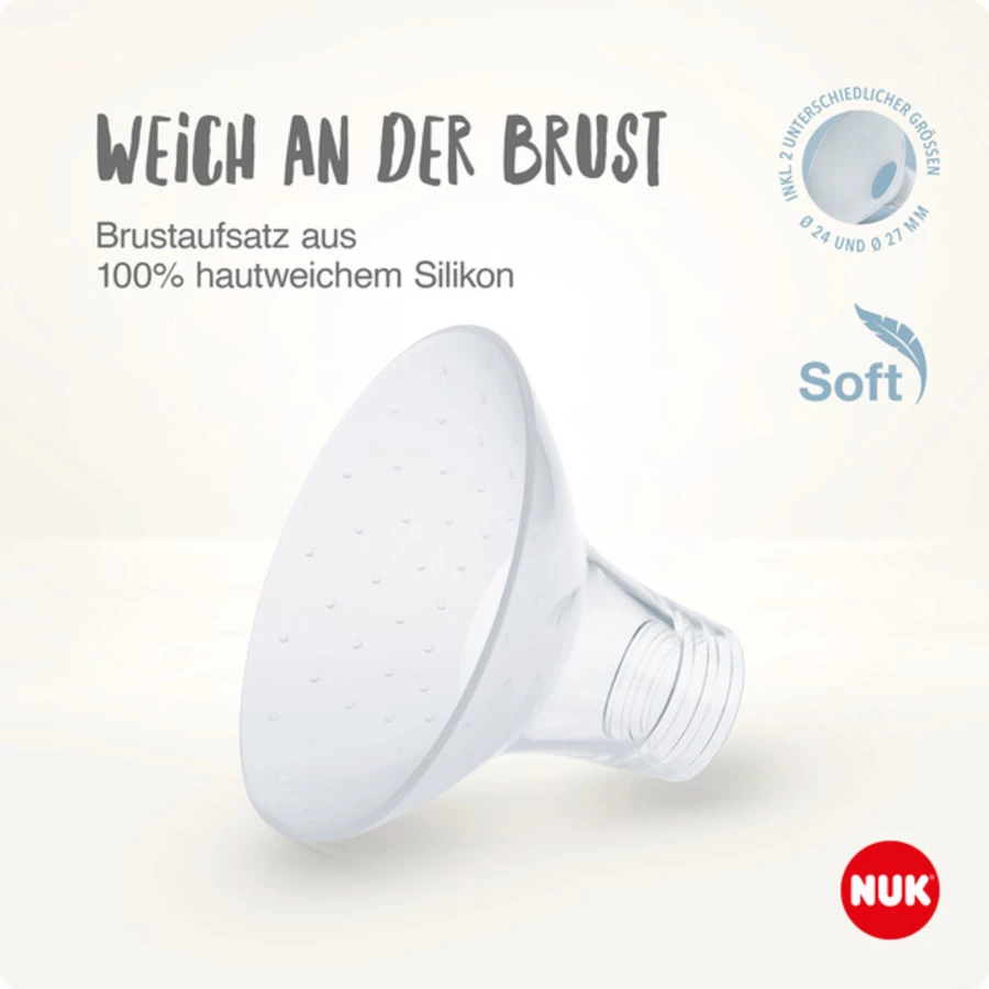 NUK elektrische Doppelmilchpumpe Soft & Easy mit Akku und weicgen Brustaufsätzen inkl. Babyflasche Perfect Match 150ml