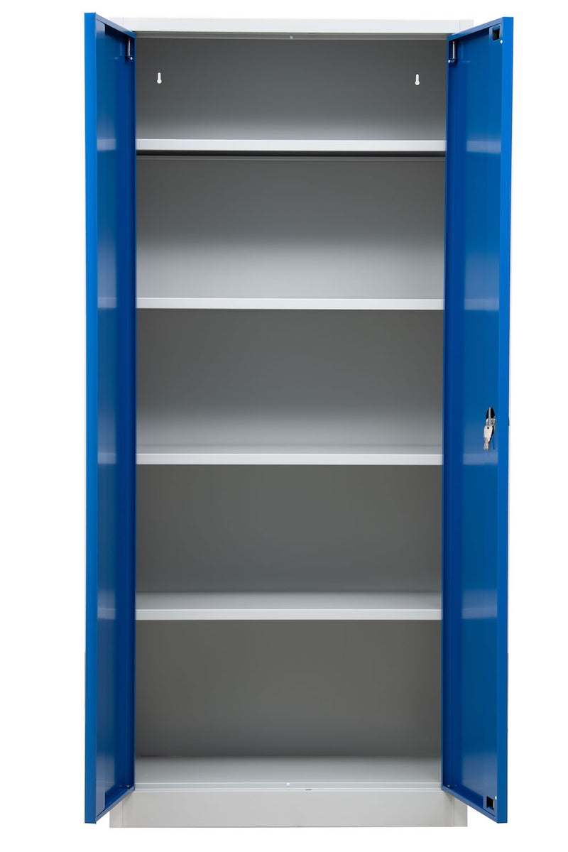 PROREGAL Badger draaideurkast met 4 legplanken, Eurolock-greep, plint, HxBxD 180 x 80 x 38 cm, grijsblauw gelakt