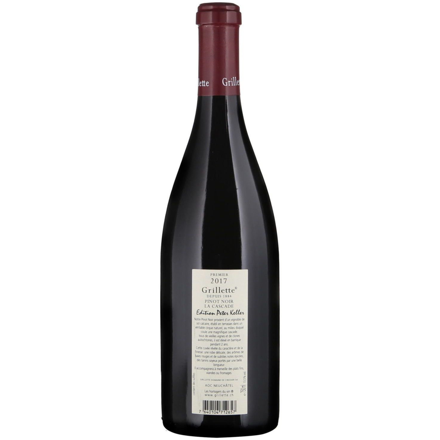 Pinot noir La Cascade Edition Peter Keller Domaine de Cressier Grillette Neuchâtel AOC -75cl