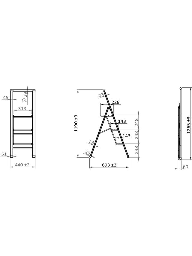 Trittleiter aus Aluminium, klappbar, 3 Stufen