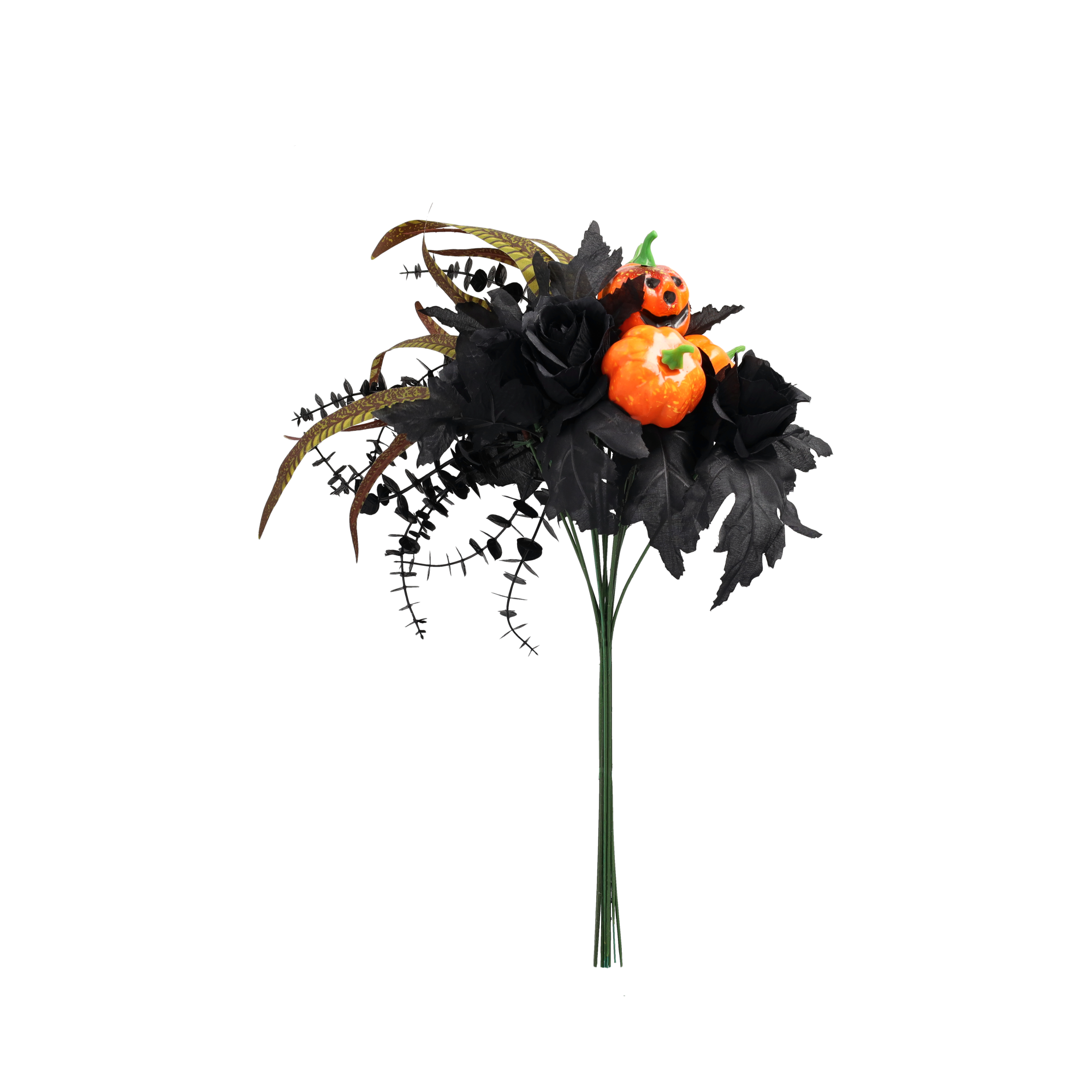 (55cm) Gruseliger Deko Blumenstrauss Party Accessoire Kürbis Kunstblumen Zubehör für Halloween / Motto Party - Schwarz