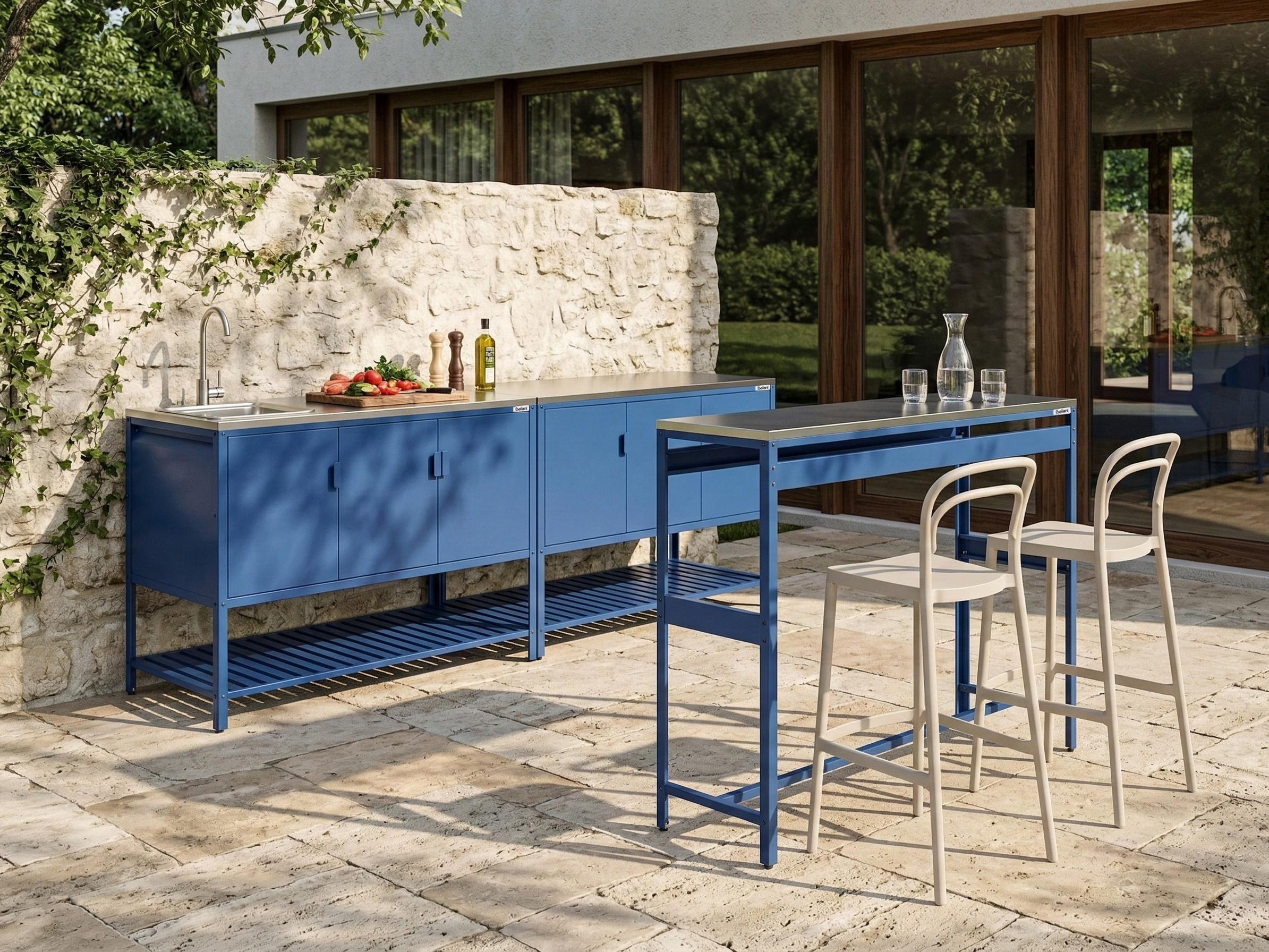Tuin keukenset 3-delig met spoelbak MAENZA Metaal Blauw