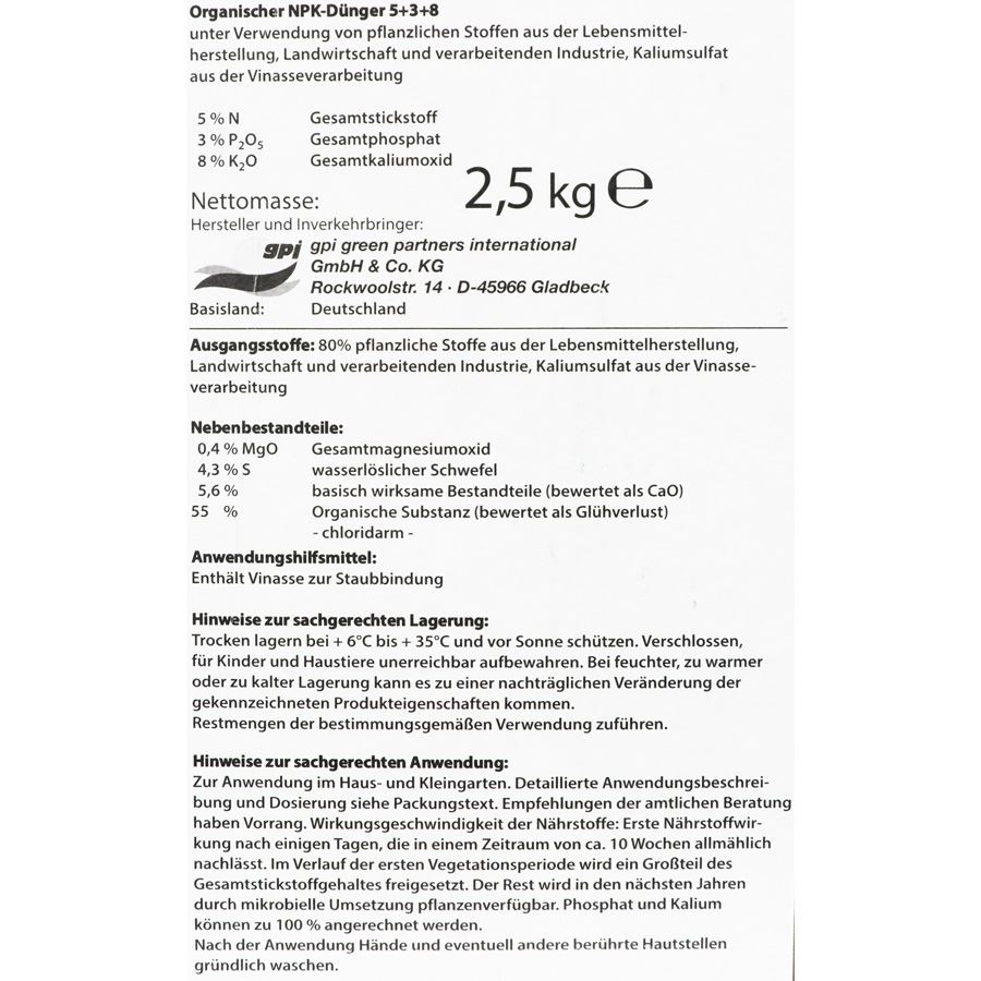 Gemüsedünger für den Biogarten und das Hochbeet 2,5kg