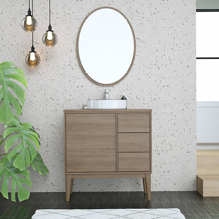 Ensemble meuble sous vasque + plan de toilette placage bois Kabayan l.80 cm