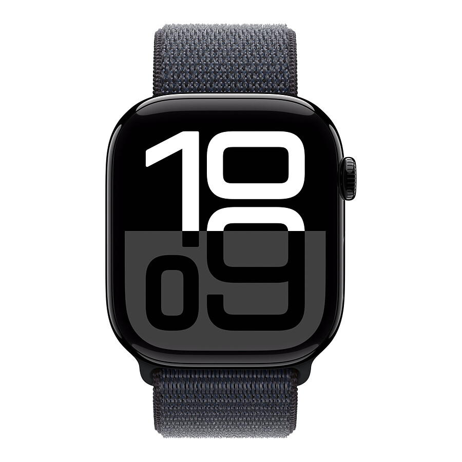 Apple Watch Series 10 GPS + Cellular - Aluminium Noir - Bracelet Sport Textile Encre Violette - 42 mm