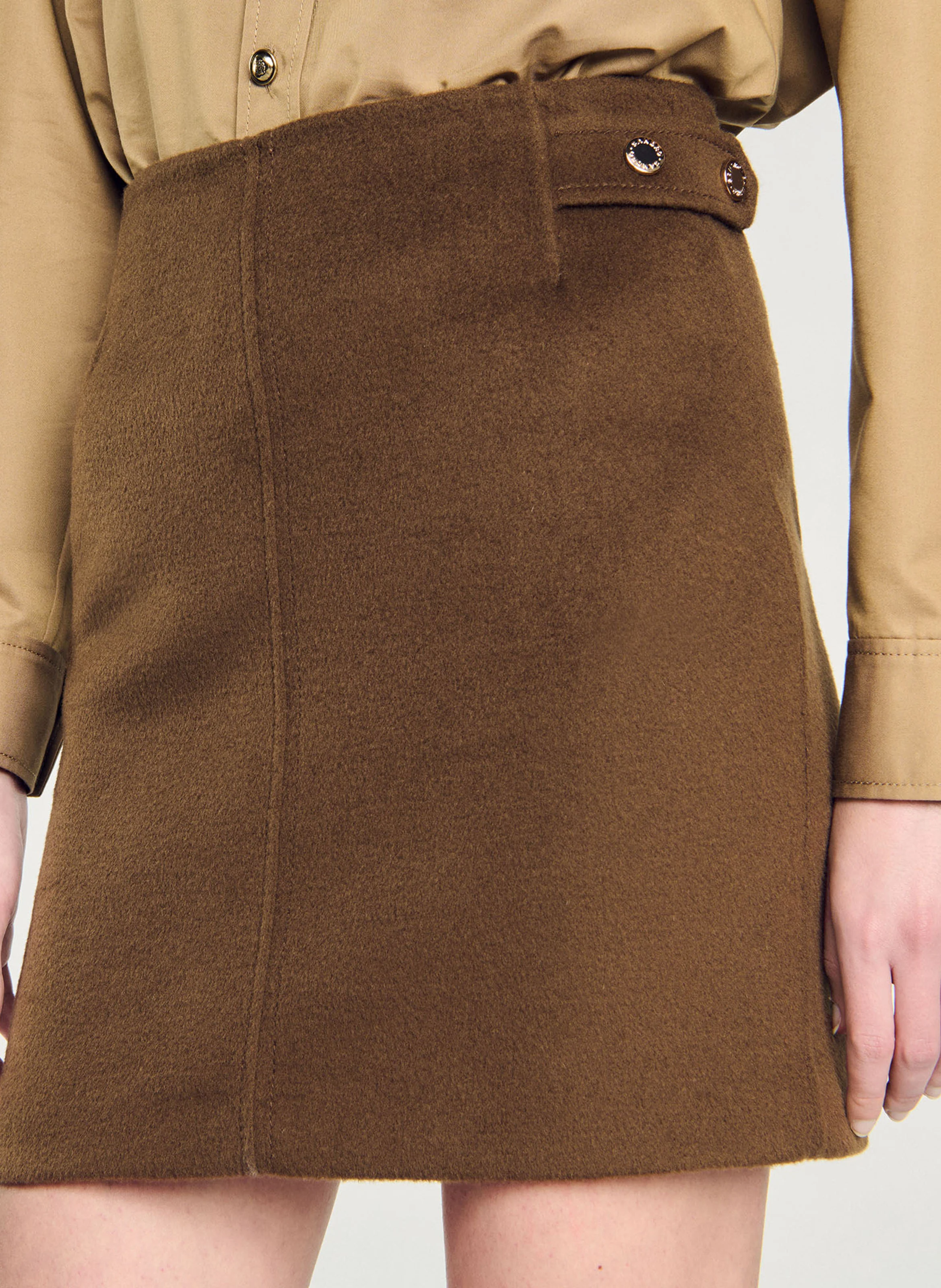 Jupe courte en laine double face | Kaki