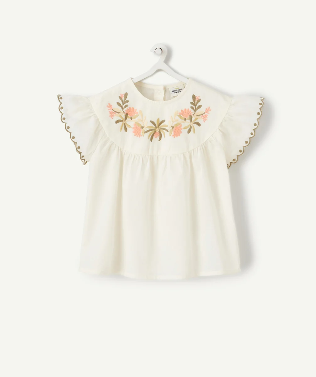 BLOUSE BÉBÉ FILLE EN COTON À MANCHES COURTES AVEC BRODERIES