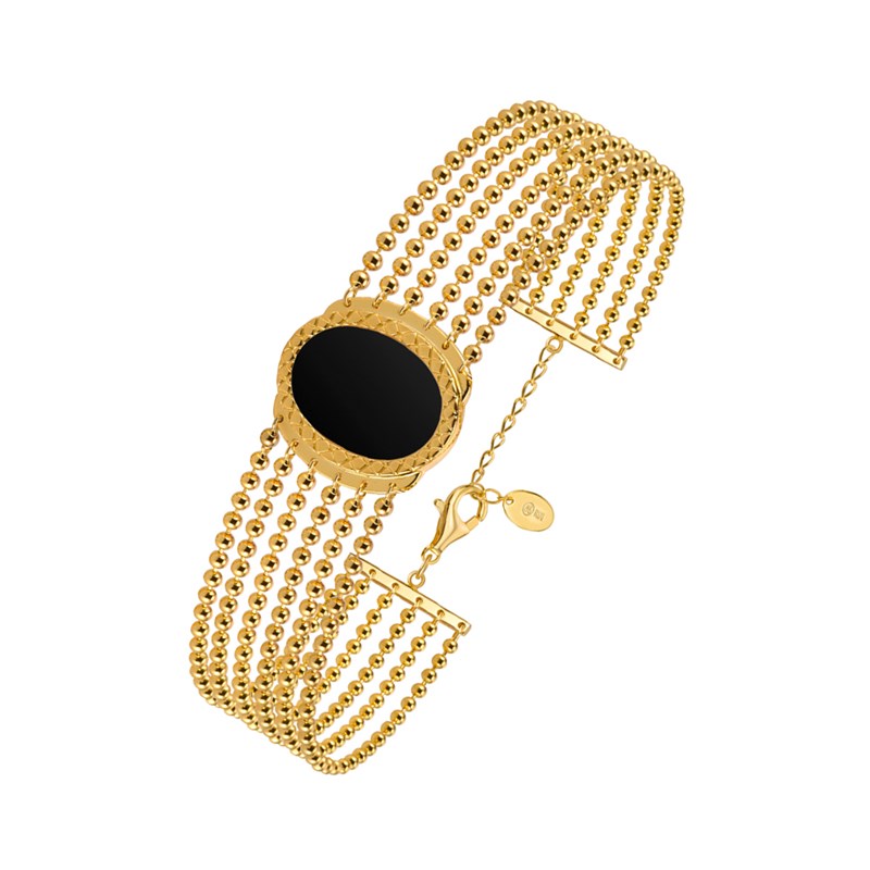 Bracelet Argent Doré Jacky Chaine Boule Pierre Onyx