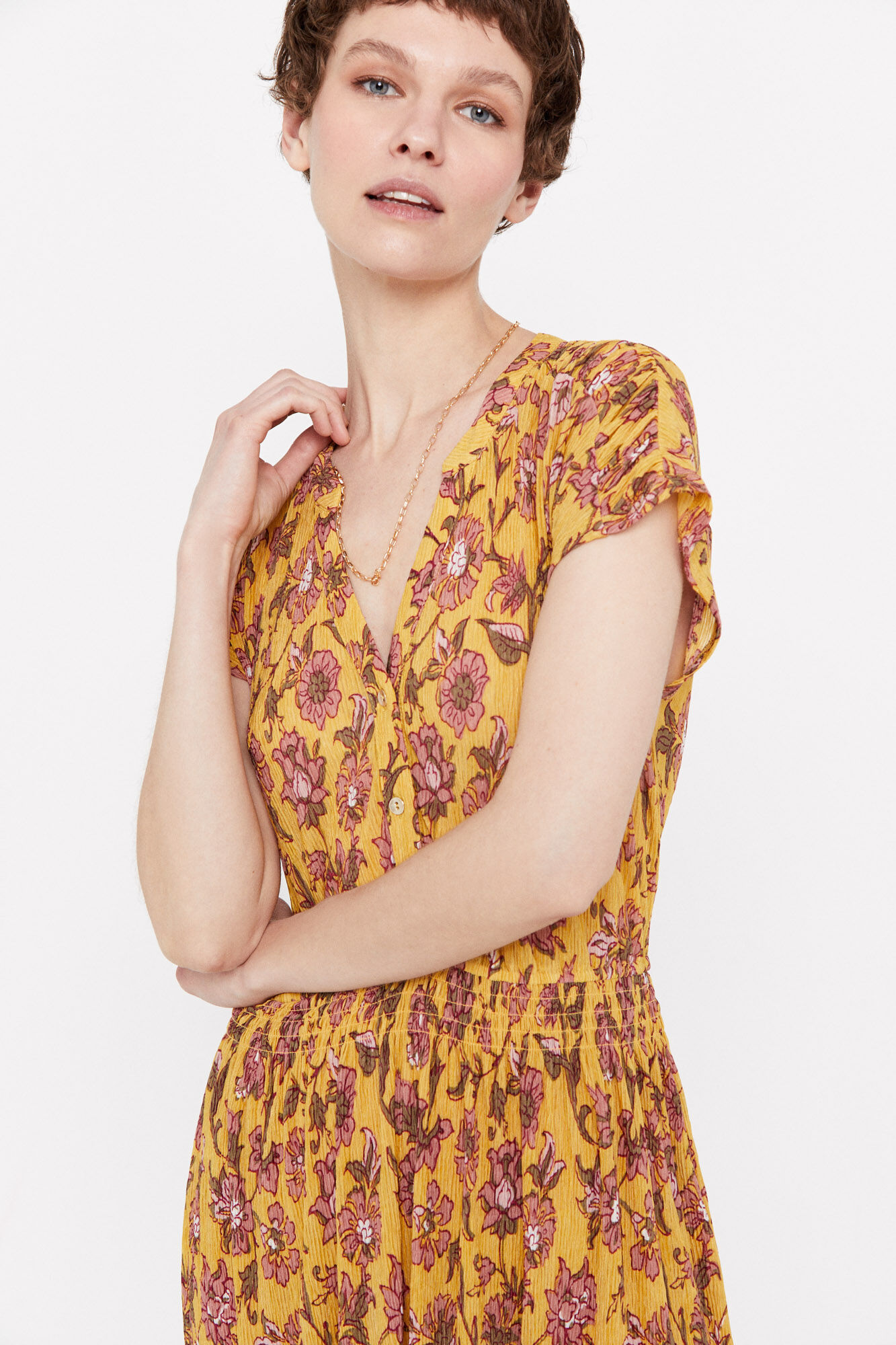 Vestido de malha plissado estampado - Estampa branca