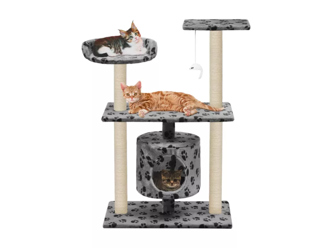 Arbre à chat avec griffoir en sisal 95 cm Gris Motif de pattes