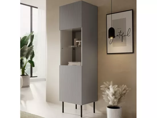 Vitrine gris clair avec pieds noirs en métal Gatsby