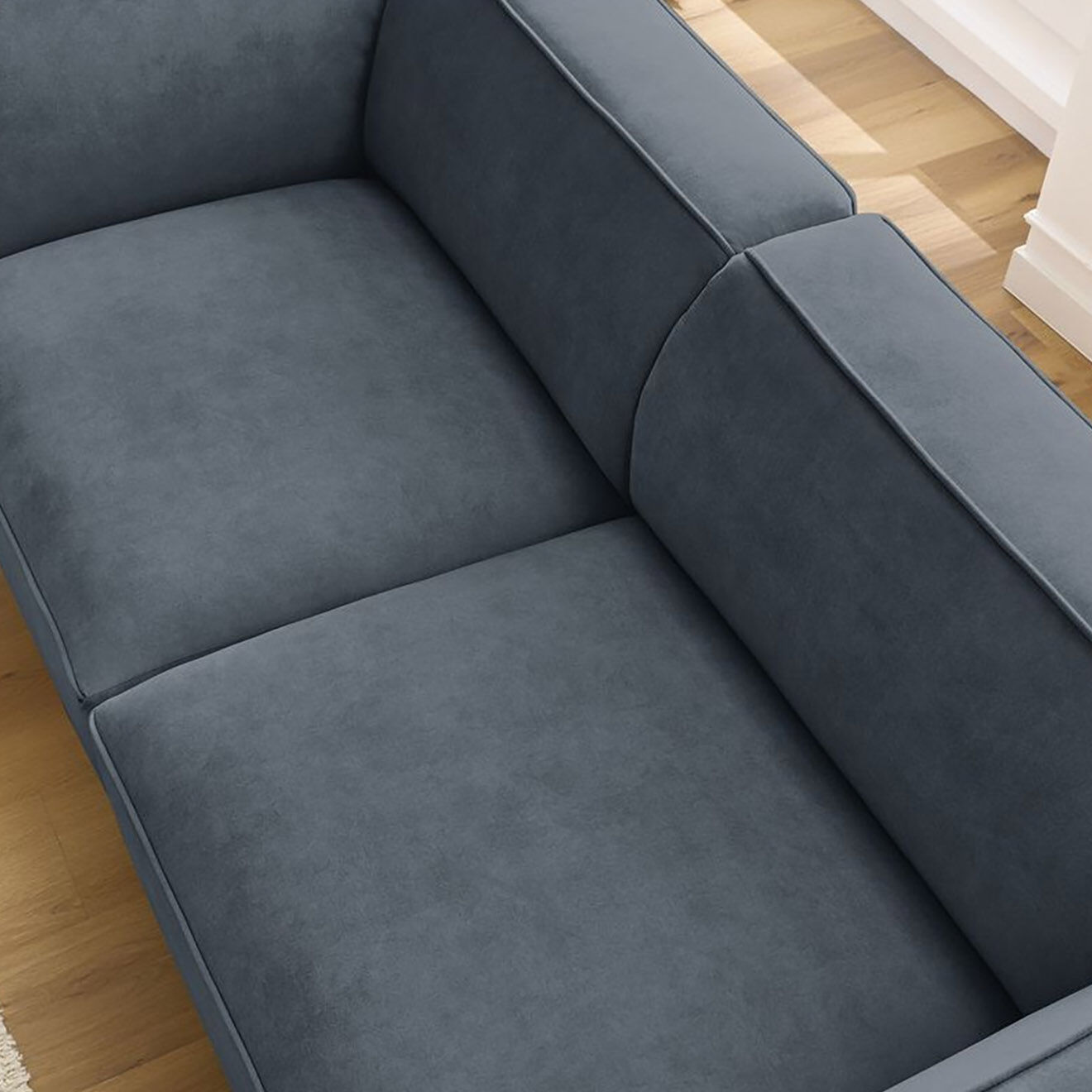 Bobochic Canapé droit fixe 3 places en Velours Molière gris foncé - 233x99x71 cm