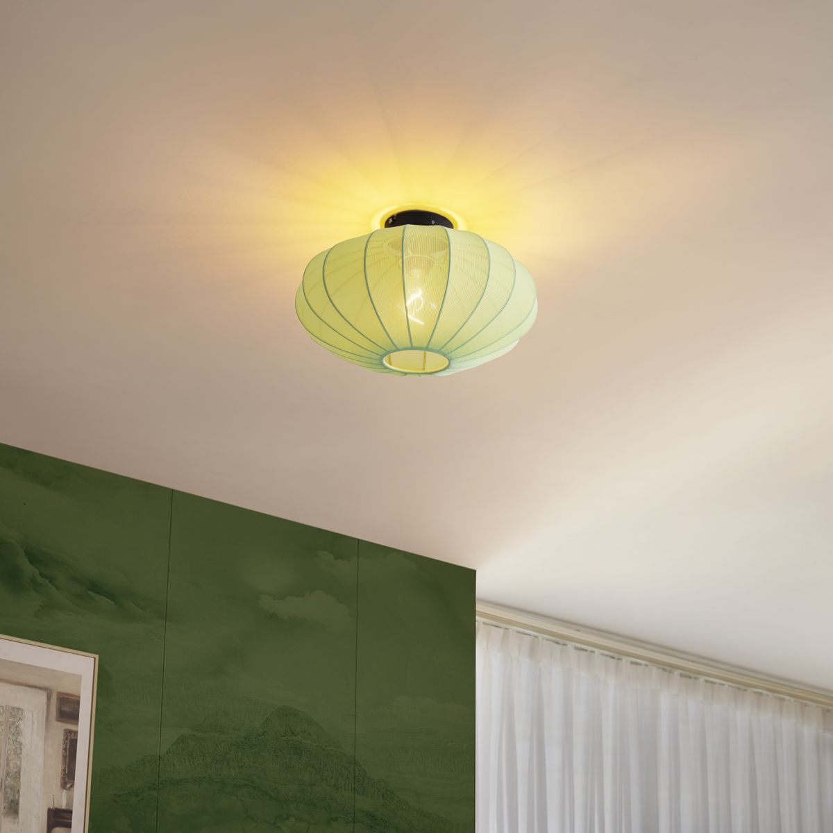 Japandi plafondlamp groen met stoffen kap - Bida