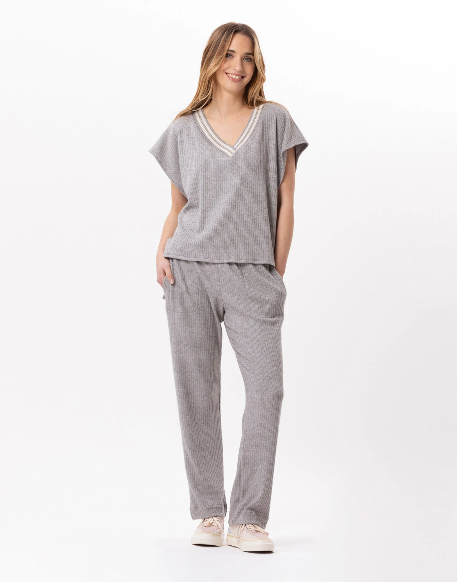 ESMEE 831 - Poncho pull en maille tricot | Gris