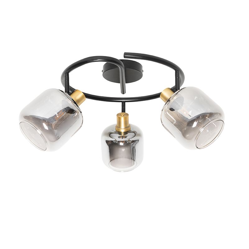 Plafondspot zwart met smoke glas rond 3-lichts - Zuzanna