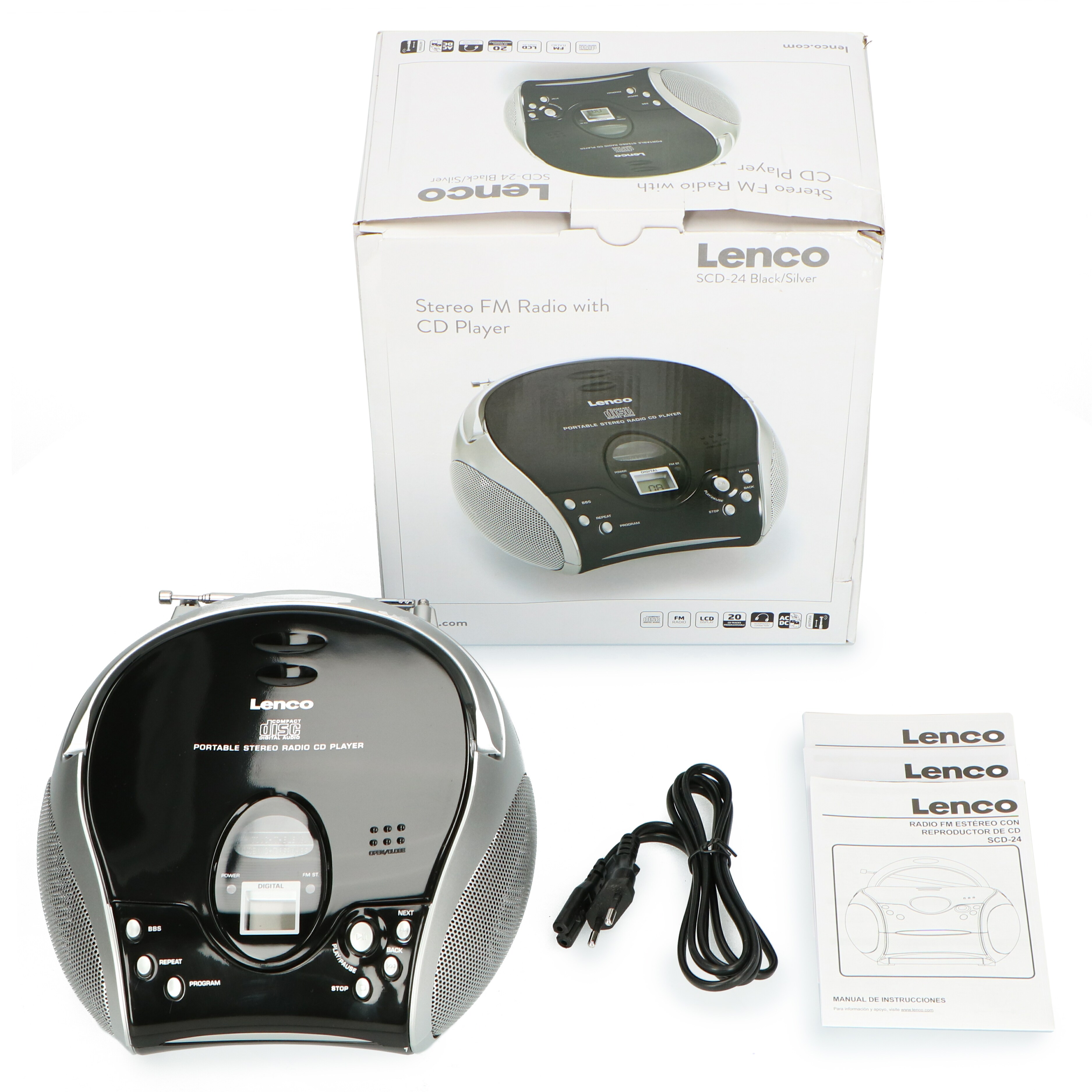 Lenco SCD-24 Black/Silver Tragbares FM-Radio mit CD-Player Kopfhöreranschluß Silber/Schwarz