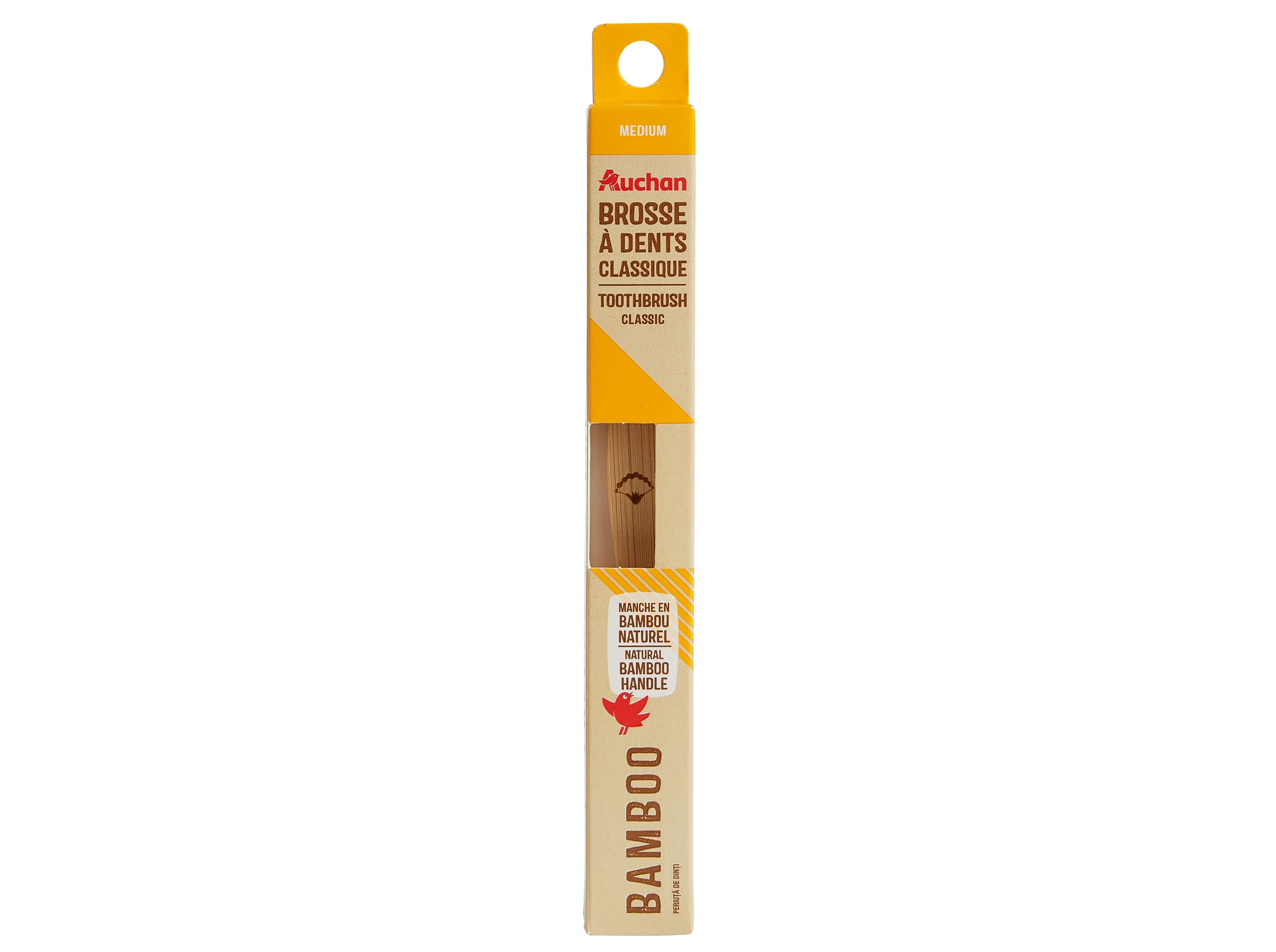 ESCOVA DENTES AUCHAN CLÁSSICA BAMBU MÉDIA 1 UN