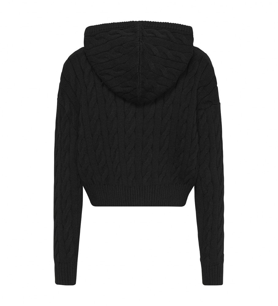 Moletom com capuz Tommy Jeans Cable Knit, preto