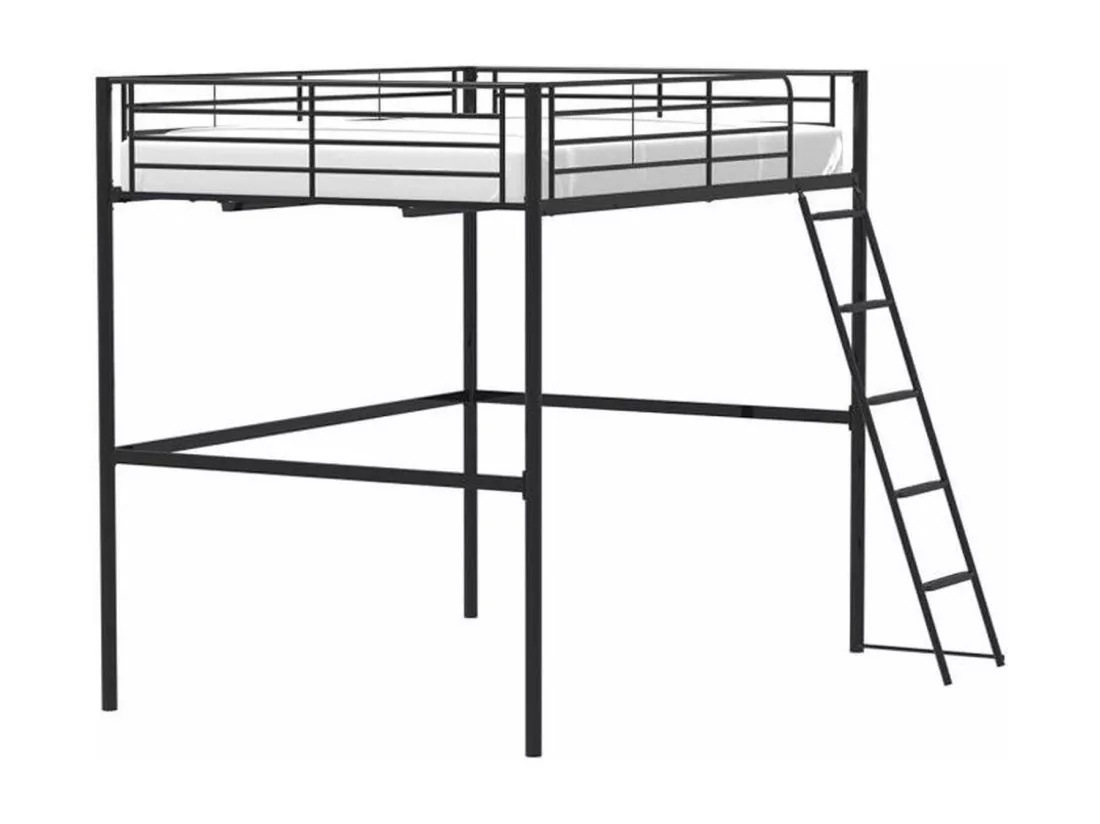 Lit mezzanine en métal ELIOT - Noir - Sommier inclus - 140 x 200 cm