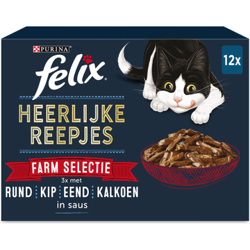FELIX® Heerlijke Reepjes Farm Selectie Kattenvoer 12x80g