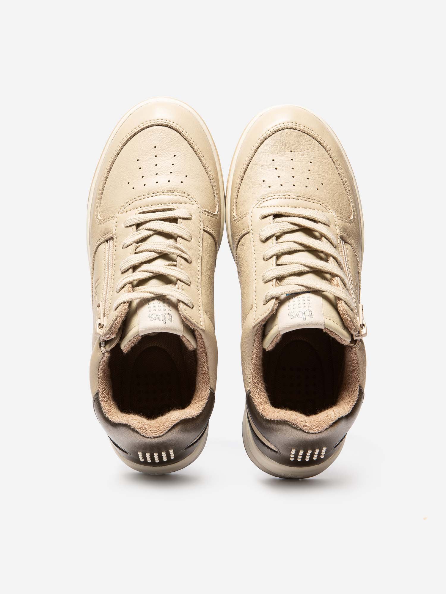 Baskets Femme Zippées Cuir Beige