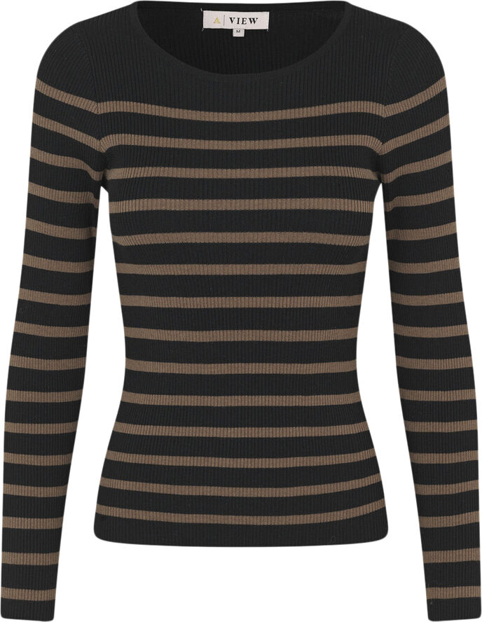 A-VIEW Lana rib stripe blouse Black/brown