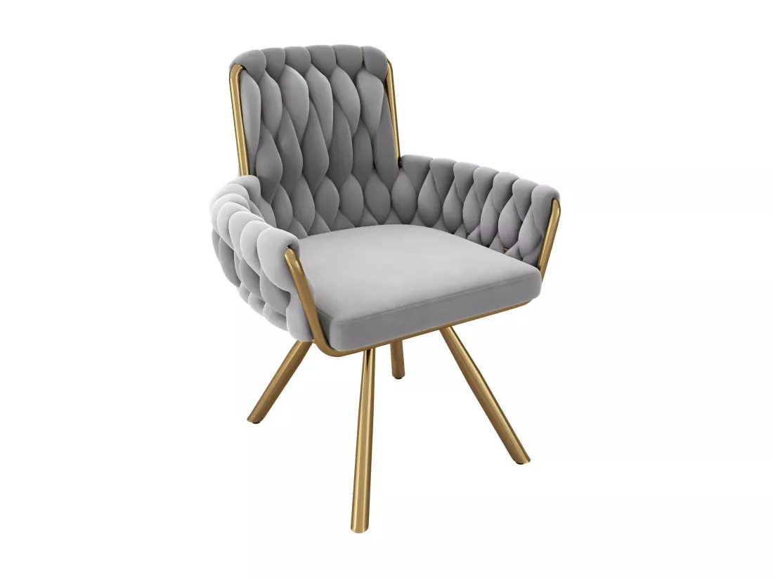6Pcs Chaise pivotante en velours, avec accoudoirs et pieds en métal, dossier spacieux, Gris, 63x50x87cm