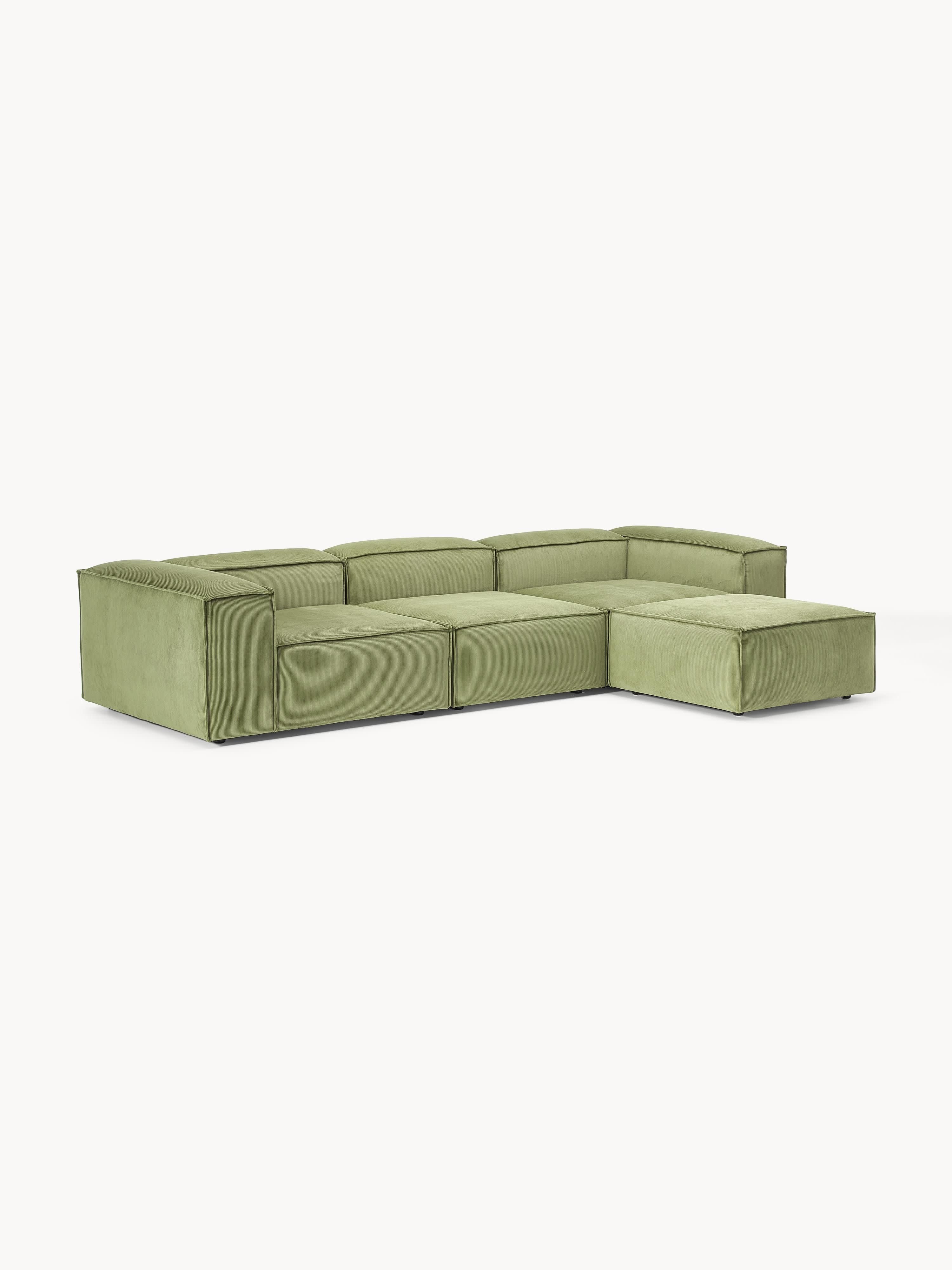 Modulaire bank Lennon (4-zits) van corduroy met poef (links/rechts)
