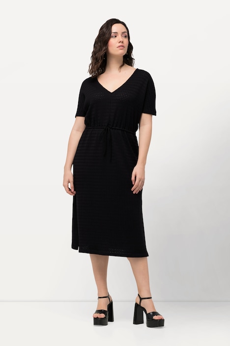 Midikleid, Strukturjersey, V-Ausschnitt, Halbarm