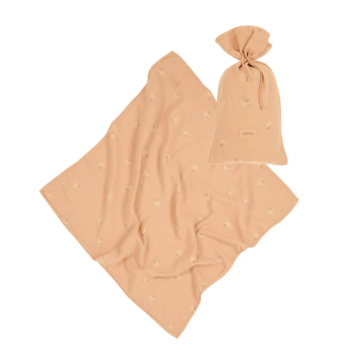 Nobodinoz - Wabi Sabi Musselintuch mit Beutel, 70 x 70 cm, powder pink blossom