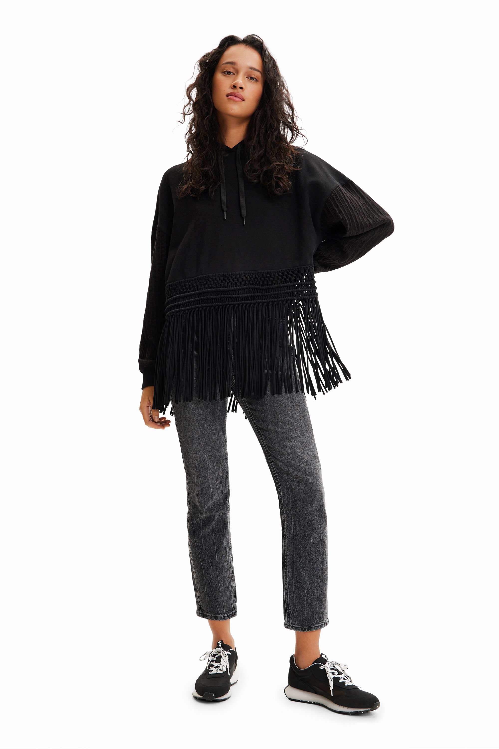 Sweat-shirt oversize capuche franges