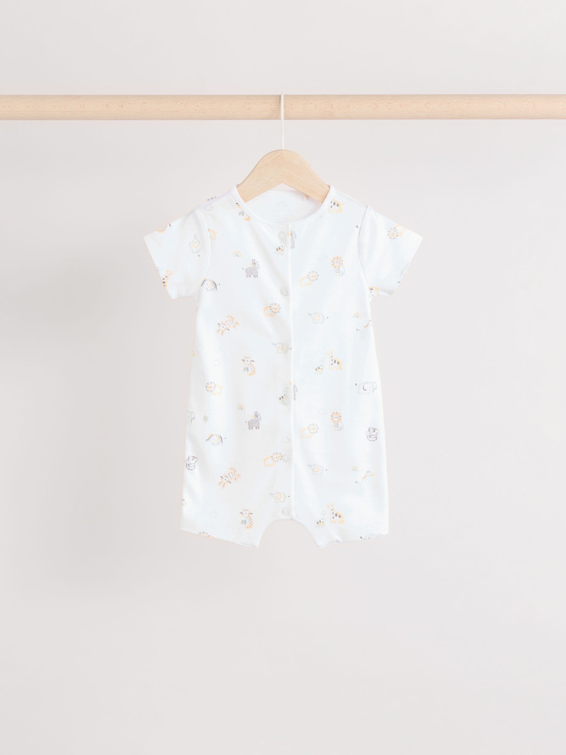Wit met safariprint - Embroidered 3 Pack Baby Rompers