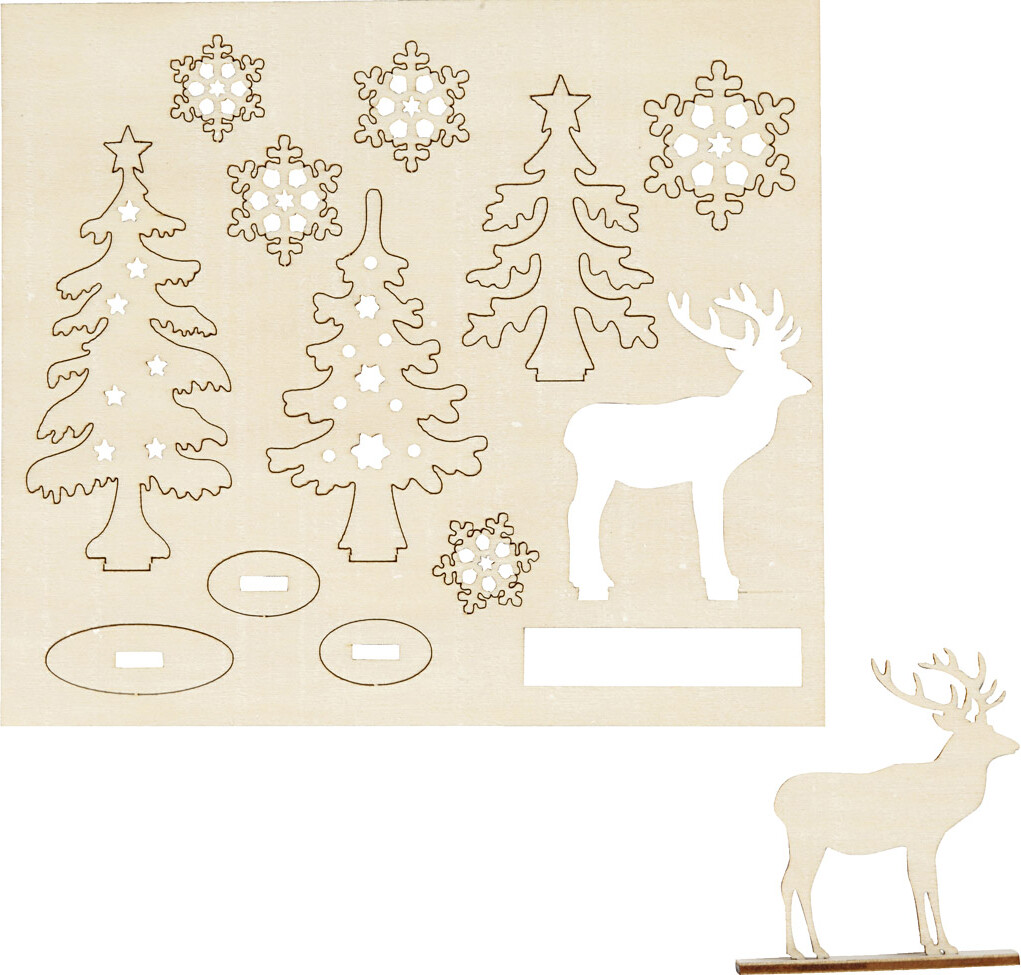 Saml-Selv Træfigur - Skov Med Krondyr - L 15,5 CM - B 17 CM