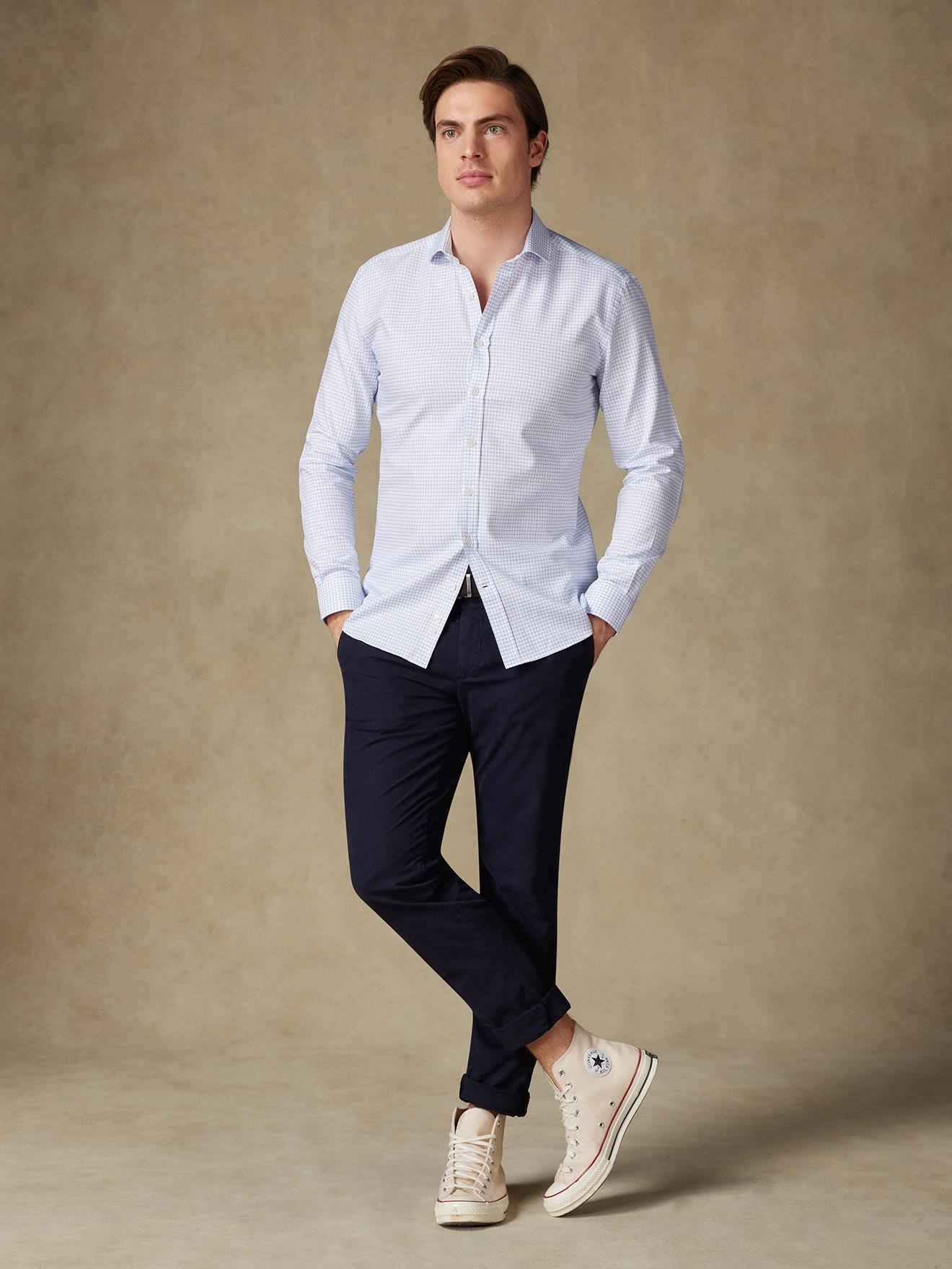Chemise cintrée Oleg à carreaux bleus