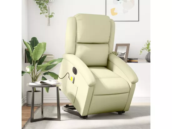 Fauteuil inclinable massant électrique crème cuir véritable