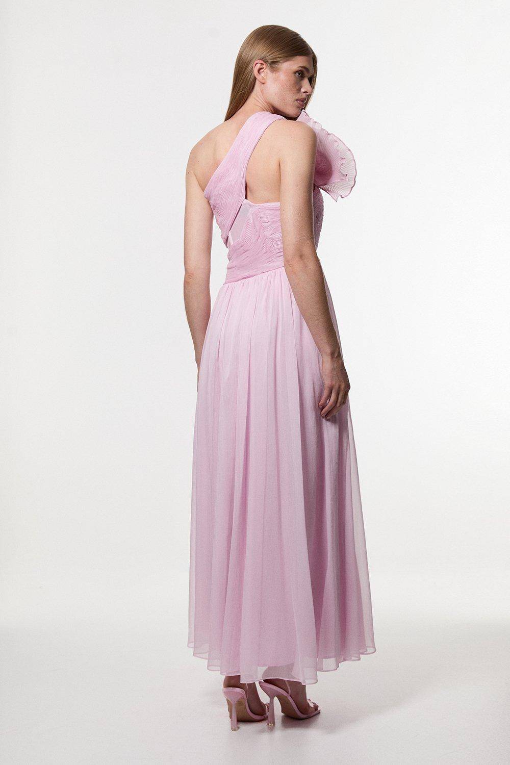 KarenMillen Digital Ophelia Crinkle Georgette Fine Pleated One Shoulder Woven Maxi Dress
