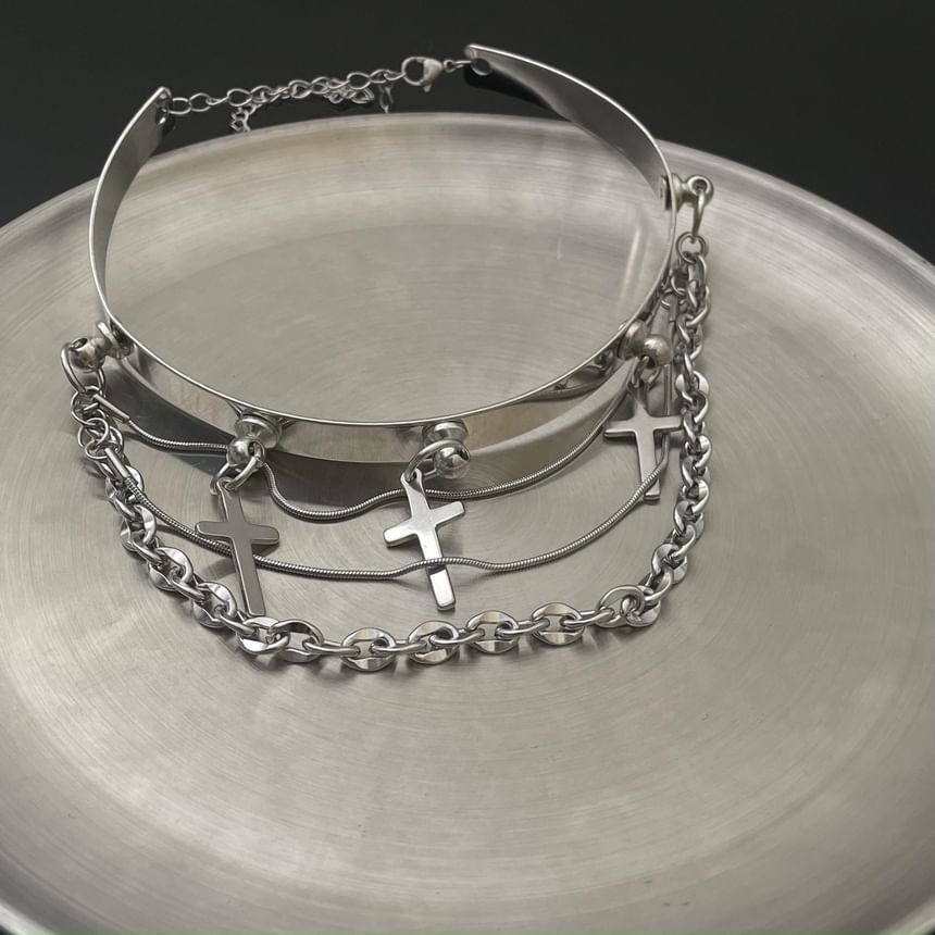 SUMMERBLACK - Cross Charm gelaagde choker