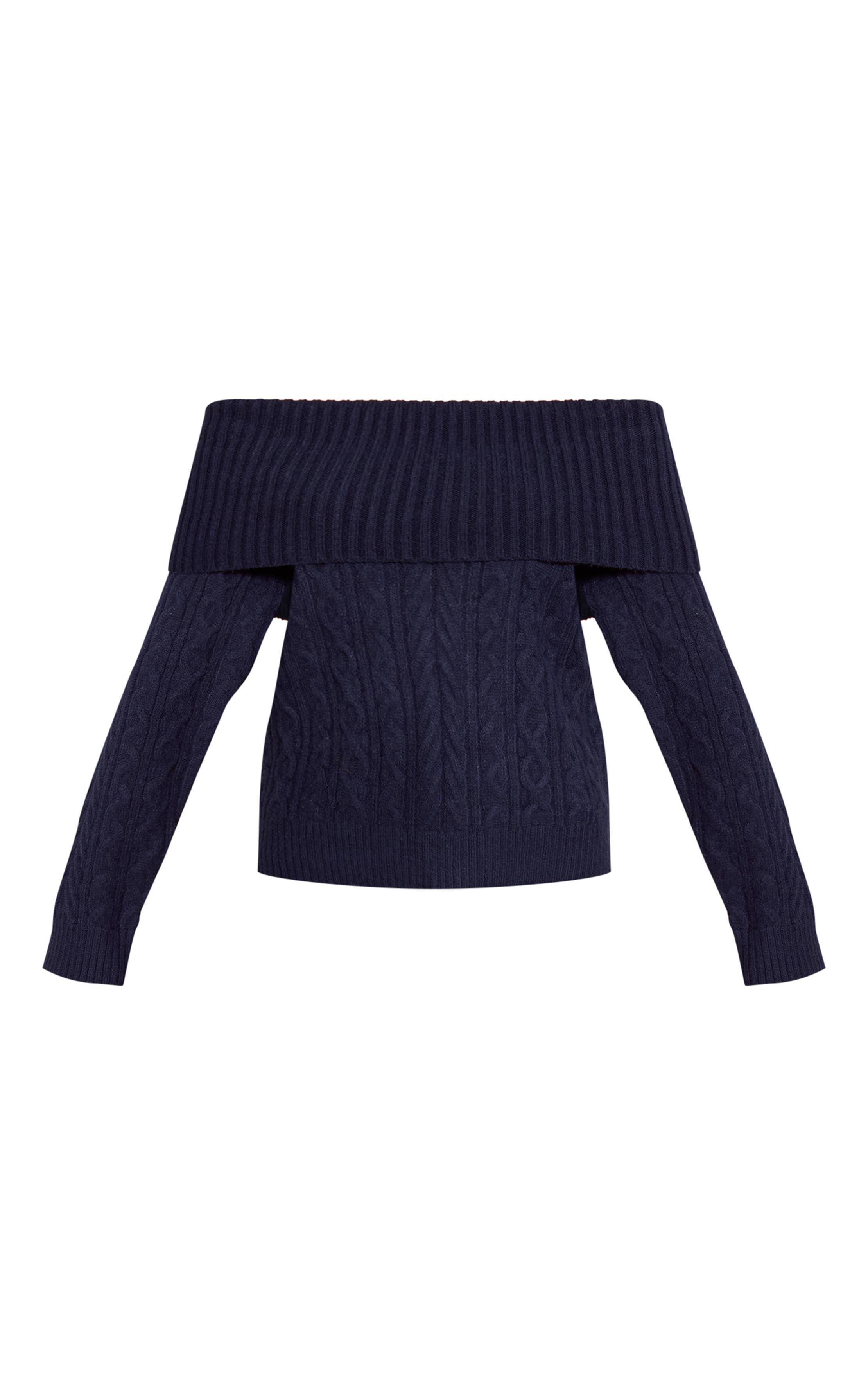 Bleu Marine Synthétiquell Bardot En Maille Torsadée Chiné